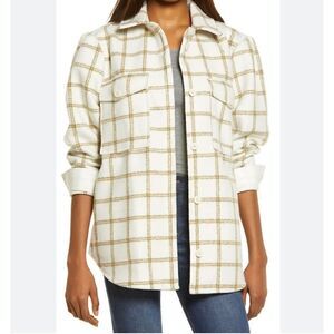 Treasure & Bond Plaid Puff Sleeve Jacket, Ivory Carsonpane. Large. NWT